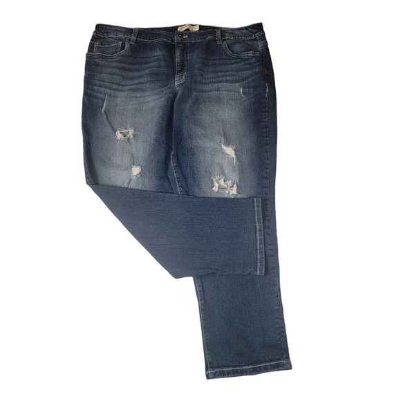 Faded Glory Womens Plus 20W Modern Capri Distressed Denim Blue Jeans Stretch‎ - Picture 1 of 6
